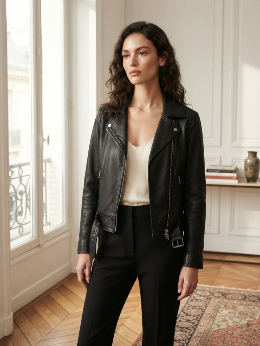 USA Bikers Dream Apparel Classic Black Leather Biker Jacket - Women Sz XS